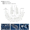 Detail showing dimensions and material of bridal crystal and imitation pearl hairband set - White (HS-J6823S)