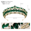 Detailansicht der Braut-Tiara mit grünen Marquise-Strasssteinen und goldener Legierung - Gold + Grüner Strass (TS-J3208GGREEN)