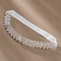 Detailed view of handmade bridal garter with rhinestones and white elastic band - One Size / White V-Shape Rhinestone Style (GS-J029S)