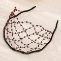 Middle Eastern bridal crown featuring luxury red and brown crystal beaded net design - Dark Red (TS-J3257RED) / Dark Red