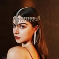 Elegant silver rhinestone head chain jewelry set with long tassel earrings for women - Silver Earring Set (HS-J6834S)