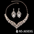 Brautschmuck-Set in Roségold mit V-Halskette und Wassertropfen-Ohrringen aus Strass - Gold