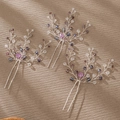 Set of 3 handmade purple crystal bridal hair pins with silver wire and beaded branch design - Light Purple Crystal Branch Style (HS-J6862)