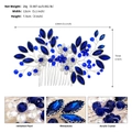 Dettaglio pettine sposa con strass blu zaffiro, include dimensioni e materiali del prodotto - Strass Blu (HS-J6869SBLUE)