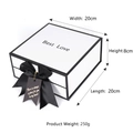 Square white gift box with black satin bow and heart tag featuring Best Love text - White Crown Gift Box (Large) / 20*20*8cm
