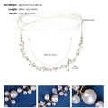 Detail view of handmade pearl belt with crystals and white tulle ribbon ties - White (WS-J252G)