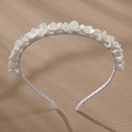 White ceramic flower bridal headband with satin wrap and silver wire details - Silver White Ceramic Flower Style (TS-J3114)