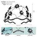 Dettaglio del cerchietto da sposa fatto a mano in rete nera con fiori e cristalli - Nero (TS-J3315BLK)