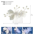 Dettaglio del pettine per capelli fatto a mano con fiori in tessuto, foglie e perle - Pettine Capelli Floreale Argento Fatto a Mano (HS-J7023S)