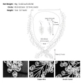 Macro detail of bridal crystal necklace and earrings set with measurements and materials - Silver Crystal Style (NS-J6500SC)
