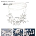 Détail de ceinture de mariée avec perles faites main, strass et délicates feuilles blanches - Argenté
