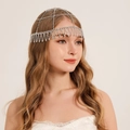 Elegante cadena de cabeza plateada con borlas de diamantes para peinado de fiesta exótica - Estilo Plateado (HS-J6945S)