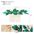 Vue détaillée des dimensions d'un peigne de mariée avec strass marquise verts - Or avec zircon vert