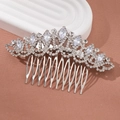Silver crystal hair comb with marquise zirconia rhinestones for elegant wedding styling - Silver Radiant Arc (HS-J7077S)