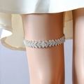 Elegant bridal leg garter featuring silver metal with full sparkling white rhinestones - V-Shaped Fold Line Full Rhinestone Metal Single (GS-J029S)