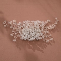 Detailed view of champagne crystal bridal hair comb with silver wire branched structure - Silver (HS-J7069S)