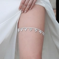 Silver bridal garter with teardrop rhinestones and sparkling crystal tassels on leg - Marquise Teardrop Tassel Full Rhinestone Single (GS-J011S)