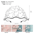 Detailed views of silver crystal bridal headband with dimensions and macro textures - Silver (TS-J2927WHITE)