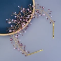 Accesorio de novia vintage con cristales morados y cuentas doradas para peinados de boda - Dorado (HS-J6858G)