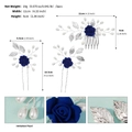 Set per capelli da sposa con rose blu navy foglie d'argento e perle su sfondo bianco - Stile blu (HS-J7083SBLUE)