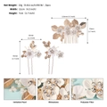 Dettaglio del set pettine per capelli da sposa fatto a mano con fiori bianchi e foglie dorate - Set da 3 pezzi / Oro Stile 1 (HS-J7113G)