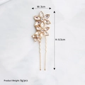 Detailansicht der floralen Kristall-Haarnadel mit Maßen: 3 cm breit und 8,5 cm hoch - Goldene Blumenart (HS-J5902)