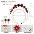 Detailed view of dark red fabric flowers and white faux pearls on golden metal headband - Gold (TS-J3319G)