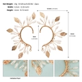 Detailed size view of golden leaf elf ear cuffs with white imitation pearls - ERS-J4316G