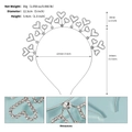 Detail view of heart-shaped rhinestone tiara headband with precise size measurements - Silver Style 3 (TS-J3328S)