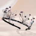 Handmade beaded crystal floral crown headband with purple crystals and black metal frame - Black (TS-J3331)