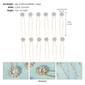 Set de 12 horquillas de flores doradas con strass para novias con clips en U de 7 cm - Dorado (HS-J3841G)