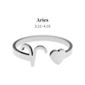 Macro detail of Aries zodiac sign and heart on an adjustable silver stainless steel ring - Aries (RS-J1281S)