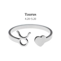 Macro shot of silver Taurus zodiac ring featuring a heart symbol and polished finish - Taurus (RS-J1282S)