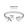 Detail view of silver Sagittarius zodiac ring with heart charm and adjustable band - Sagittarius (RS-J1289S)