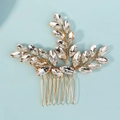 Detail view of handmade bridal hair comb with marquise crystals and gold wire branch - Plant Branch Structure Style (HS-J7124G)