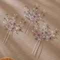 Handmade bridal hair pins set with purple and grey crystal beads in silver finish - Silver (HS-J6862)