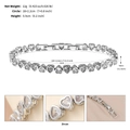 Vue détaillée du bracelet en zircon en forme de cœur avec longueur réglable de 18+2,2 cm - Style Trèfle à Quatre Feuilles Argenté (BS-J5474S)