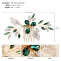 Detail view of handmade gold leaf hair comb with emerald green gems and rhinestones - Green (HS-J7146GGREEN)