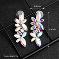Macro view of bridal butterfly drop earrings with colorful AB crystals and alloy base - Aurora AB Leaf Design (ERS-J3754A)