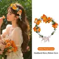 Dettagli della corona di fiori d'arancio in seta con nastri per foto di matrimonio - Arancione