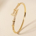 Elegant gold-plated nail open bangle bracelet encrusted with sparkling zircon stones - Classic Nail Style (BS-J5507G) / Gold