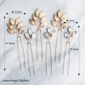Set da 6 forcine dorate per sposa con foglie di cristallo e perle per acconciature eleganti - Stile Foglia Oro Cristallo (HS-J5907)