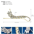 Dettaglio ravvicinato della molletta dorata con strass a foglia, larghezza 9cm e peso 9g - Stile Ramo Retrò (HS-J6771G)