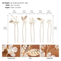 Dettaglio del set di 5 fermagli per capelli dorati con perle e misure specificate - Stile Fiore Oro Perla (HS-J6990G)