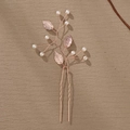 Handmade bridal hair pin with rose gold metal leaves and round white pearls in branch shape - Rose Gold Artificial Pearl Style (HS-J6189)