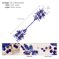 Detail view of navy blue crystal bridal headband with dimensions and material specs - Blue