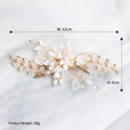 Elegant bridal hair clip with white matte flowers, pearls and crystals on gold wire - Frosted Petal Style (HS-J5886)