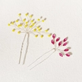 Handmade U-shaped hair pins with yellow beads and pink crystals on silver wire - Pink and Yellow Mixed Color Style (HS-J6683)