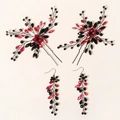 Gothic red and black crystal hairpin and earring set for Halloween party accessories - Red and Black Vintage Beaded Style (HS-J6464)