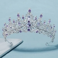 Eleganter silberner Braut-Kronenschmuck mit lila Strasssteinen und feiner Gravur - Silberlila